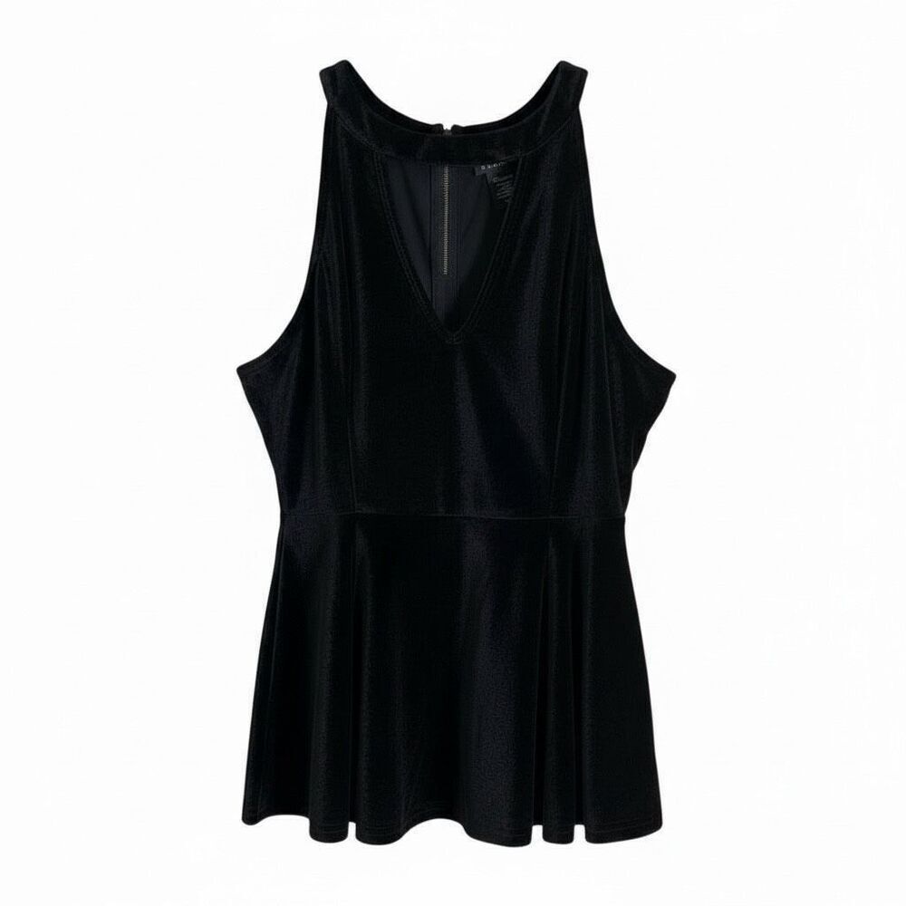 Torrid Velvet Cutout Halter Sleeveless Zip Back Stretch Peplum Top Black Size 0X